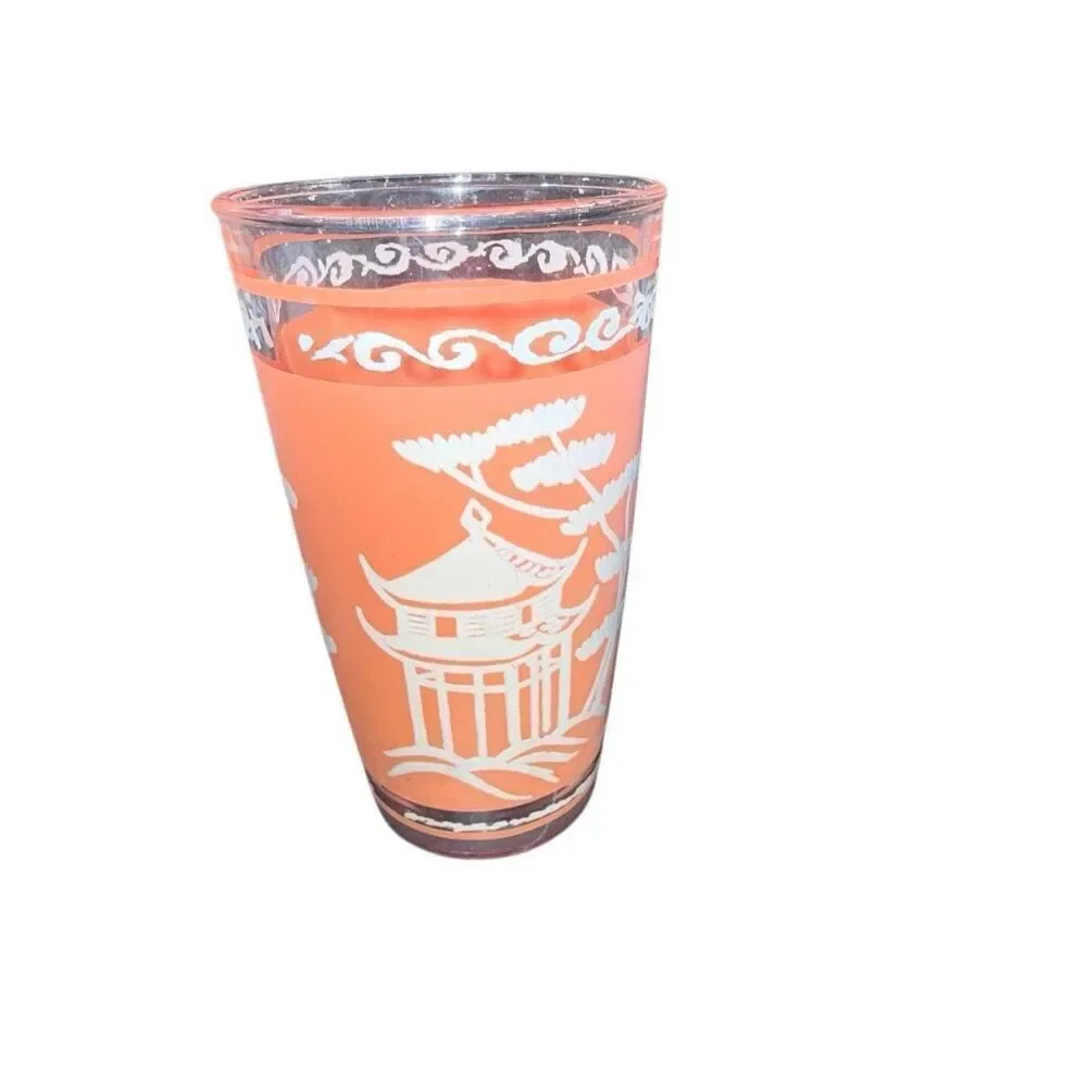 Hazel Atlas Dyball Coral Pagoda Glass Tumblers Set of 2